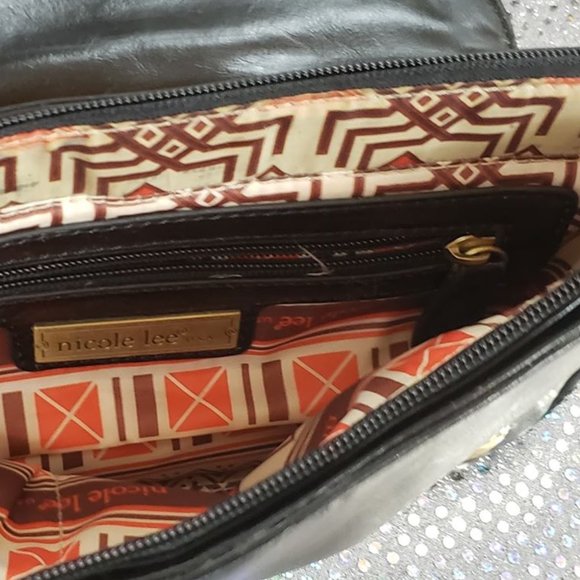 Unique Briefcase Style Black + Tan + Gold Handbag - Picture 2 of 3